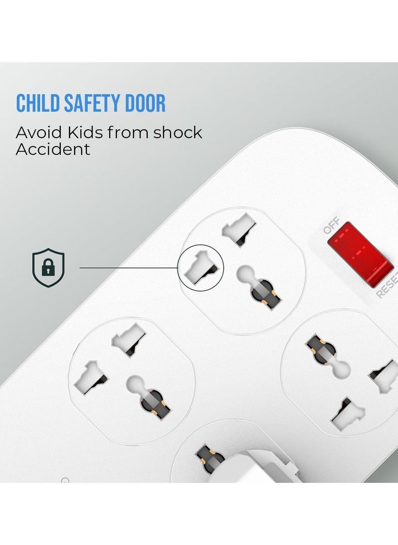 blupebble - 4 Way Surge Protection Power Strip with Three USB Output AUTO-ID + QC 3.0 Heavy Duty Electrical Extension Socket18W - Image 1
