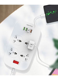 blupebble 4 Way Surge Protection Power Strip with Three USB Output AUTO-ID + QC 3.0 Heavy Duty Electrical Extension Socket18W  - Image 2