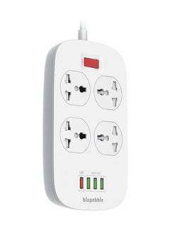 blupebble 4 Way Surge Protection Power Strip with Three USB Output AUTO-ID + QC 3.0 Heavy Duty Electrical Extension Socket18W  - Image 1