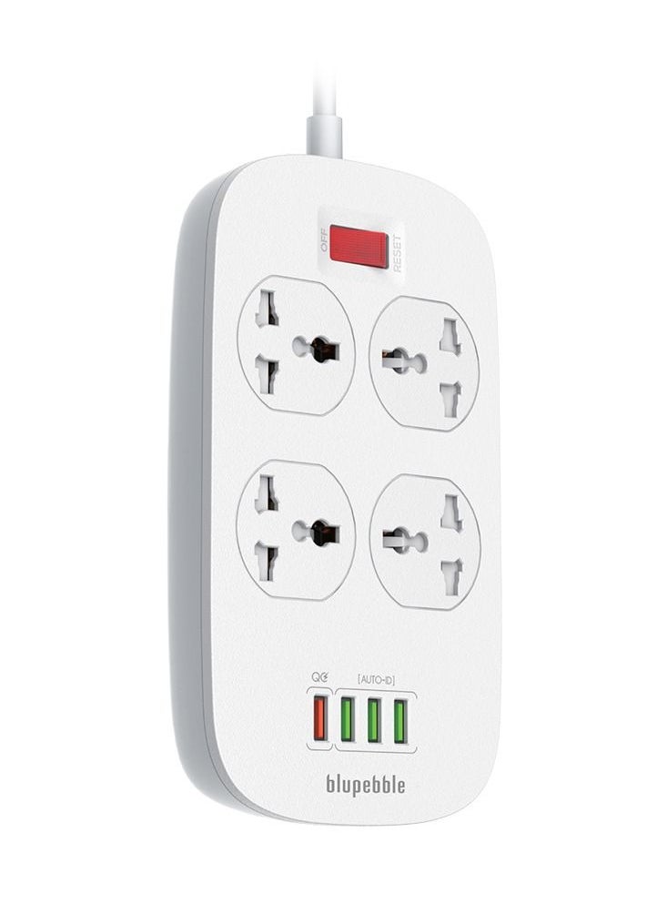 blupebble - 4 Way Surge Protection Power Strip with Three USB Output AUTO-ID + QC 3.0 Heavy Duty Electrical Extension Socket18W - Image 1