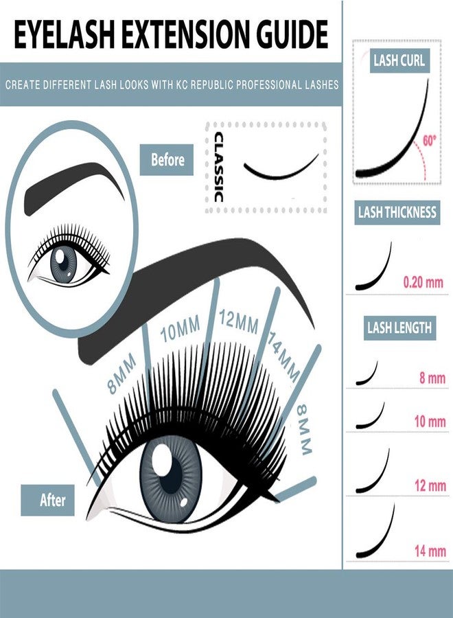 KC Republic Eyelash Extensions C Curl 8-14mm Mixed Flat 4 trays Mink Lash Extensions Kit, supplies Individual Eyelashes Salon Use Black Mink False Lashes - Image 5