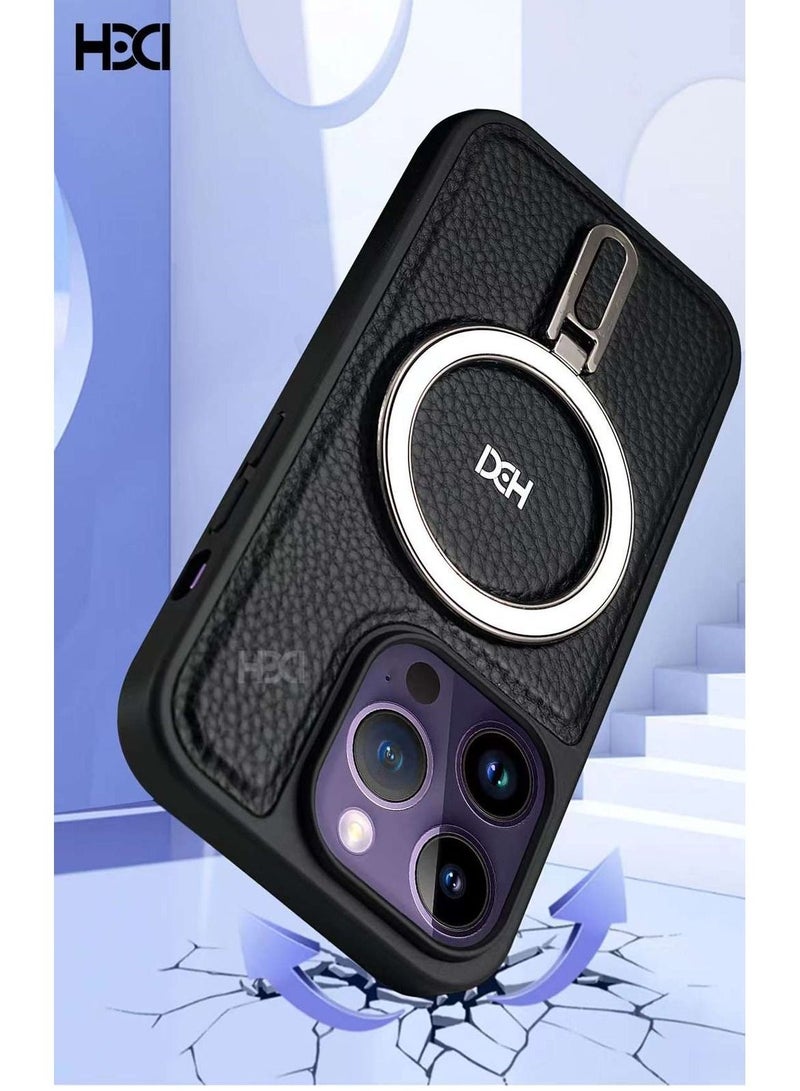 أتش دي دي iPhone 14 Pro Max Ring Holder Kickstand جراب هاتف واقٍ مقاوم للصدمات مطلي - Image 1