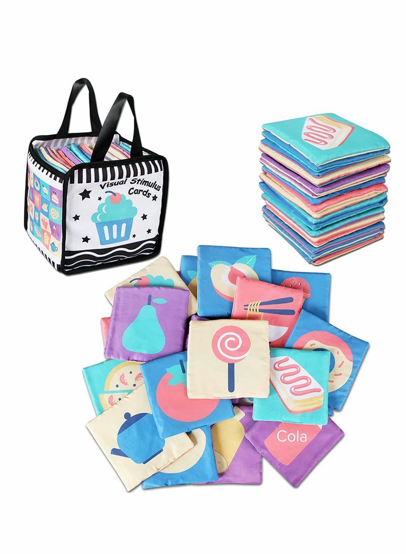 Baby Gifts Toys, Soft Cards with Cloth Storage Bag for Infants Newborn, Toddlers and Kids Learning High Contrast Cards at Home, on Airplanes, Cars or Travel Colourful (Pack of 20 Pieces) - Image 1