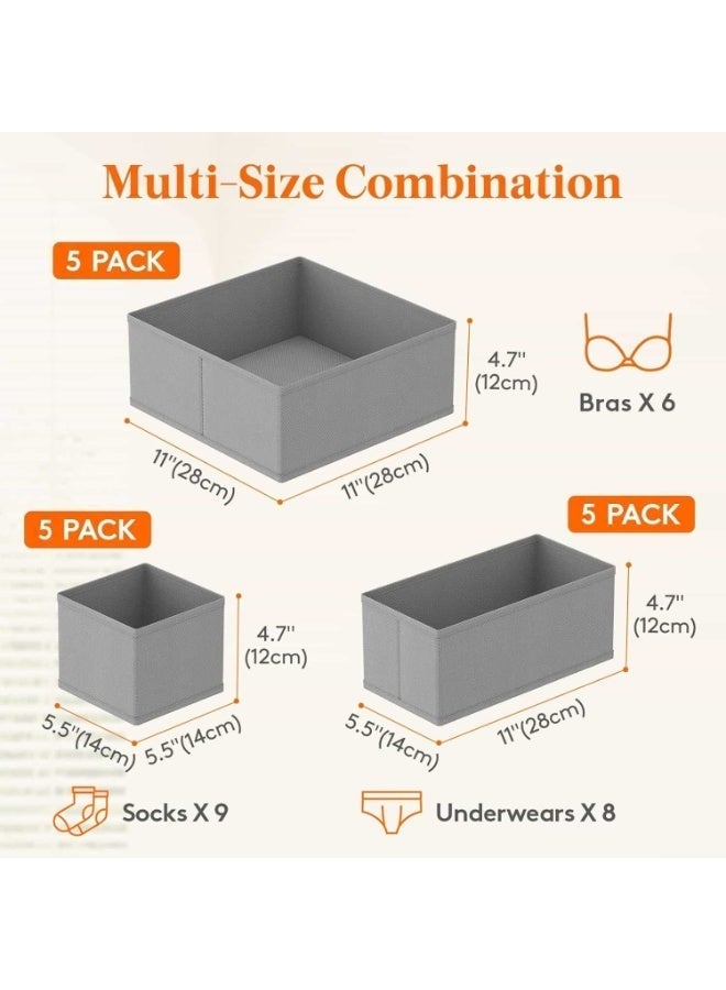 أنمي 15 قطعة طوي درج المنظم مجموعة للملابس ، الجوارب ، حمالات الصدر ، الملابس الداخلية ، المناشف ، طماق ، الجينز و البلوزات - أنيق النسيج التخزين المنظم مجموعة في 3 أحجام ، خزانة المنظمون (رمادي) - Image 2