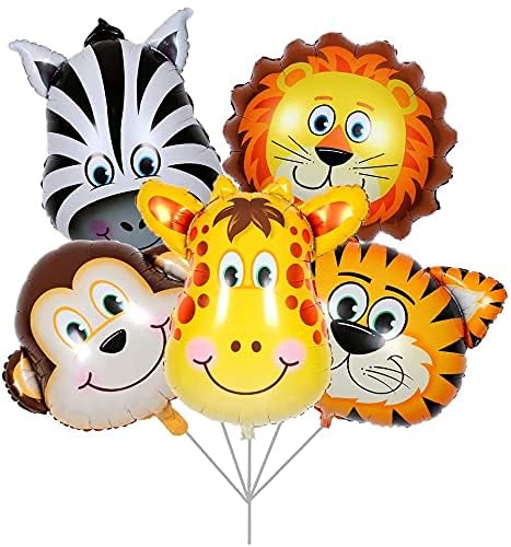 HK balloons Pack of 56 Pcs Jungle theme Birthday Party Decorations items For boys Forest Theme Happy Birthday Foil balloons Animal Face Foil, Chrome Balloons - Image 4