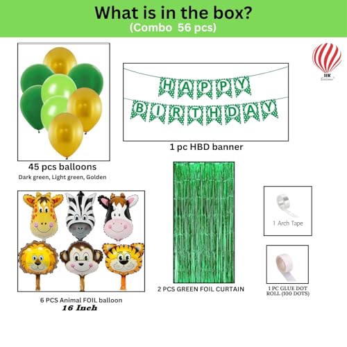 HK balloons Pack of 56 Pcs Jungle theme Birthday Party Decorations items For boys Forest Theme Happy Birthday Foil balloons Animal Face Foil, Chrome Balloons - Image 2