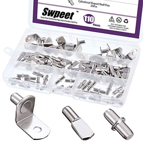 Swpeet 110Pcs 3 Styles Shelf Pins Assortment Kit Nickel Plated Shelf Bracket Pegs Cabinet Furniture Shelf Support - Image 1