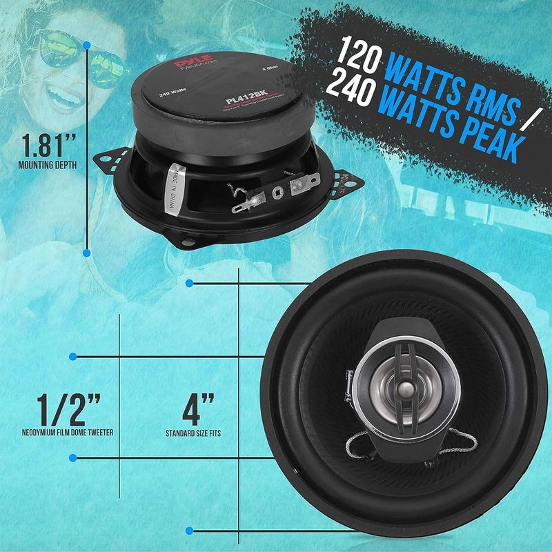 Pyle 2-Way Universal Car Stereo Speakers - 240W 4 Inch Coaxial Loud Pro Audio Car Speaker Universal OEM Quick Replacement Component Speaker Vehicle Door/Side Panel Mount Compatible PL412BK (Pair) - Image 2