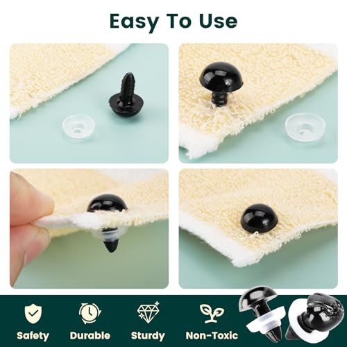 Junreox 662Pcs Safety Eyes and Noses for Amigurumi, Junreox Preimum 5-14mm Safety Eyes for Crochet Stuffed Animals, Assorted Plastic Crochet Craft Eyes with Washers for Teddy Bear, Dolls, Plushies Toys, Black - Image 4