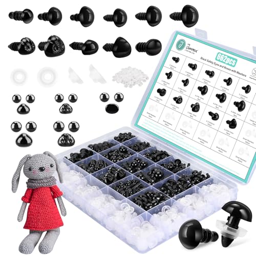 Junreox 662Pcs Safety Eyes and Noses for Amigurumi, Junreox Preimum 5-14mm Safety Eyes for Crochet Stuffed Animals, Assorted Plastic Crochet Craft Eyes with Washers for Teddy Bear, Dolls, Plushies Toys, Black - Image 1
