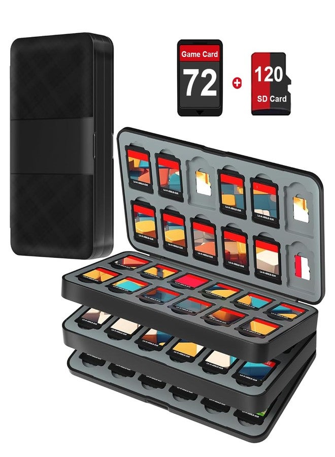fivtek Switch Gaming Case for Switch/Switch OLED/Switch Lite with 72 Card Slots and 72 SD Magnetic Liftgate Grey Silicone Lining Brushed Textured Hard Shell Protection Portable Compact Storage Case. Black. - Image 1