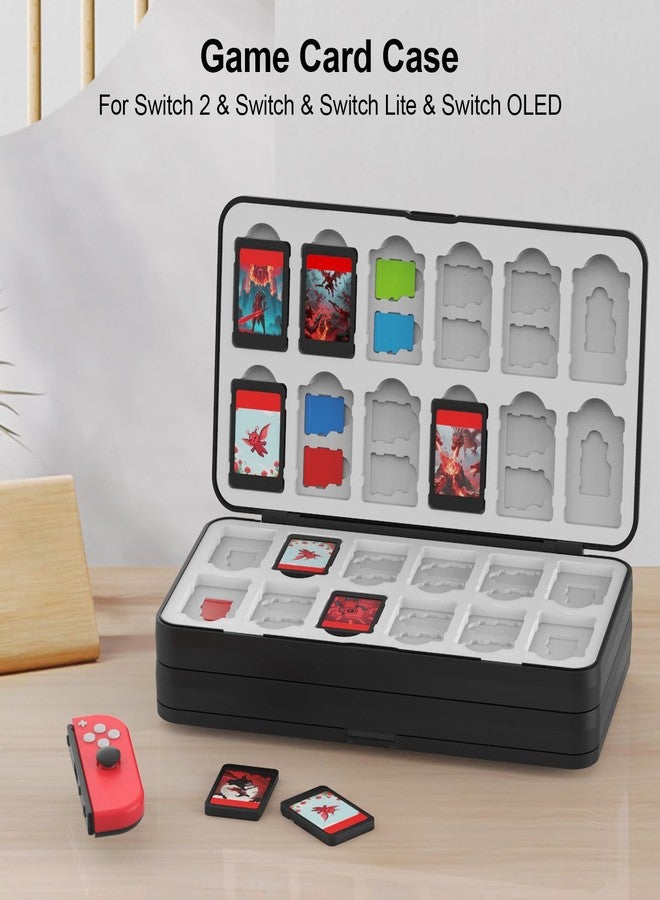 fivtek Switch Gaming Case for Switch/Switch OLED/Switch Lite with 72 Card Slots and 72 SD Magnetic Liftgate Grey Silicone Lining Brushed Textured Hard Shell Protection Portable Compact Storage Case. Black. - Image 4