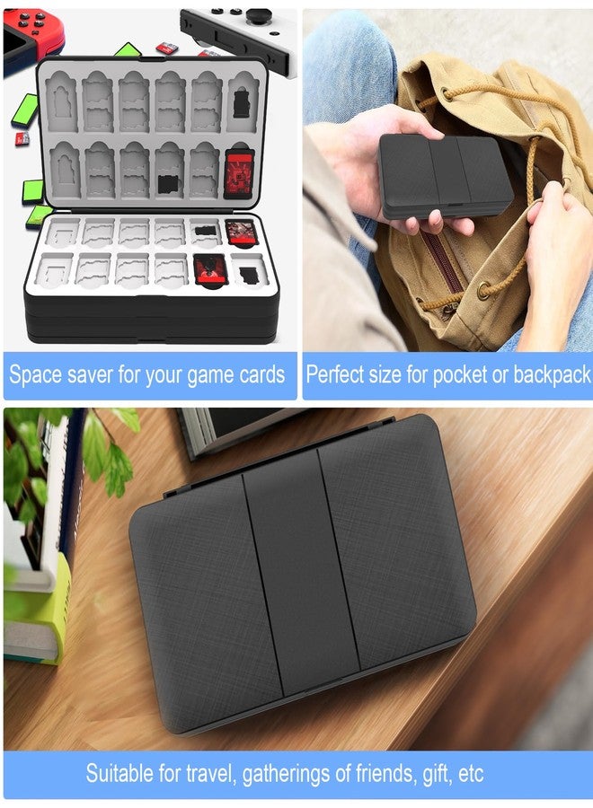 fivtek Switch Gaming Case for Switch/Switch OLED/Switch Lite with 72 Card Slots and 72 SD Magnetic Liftgate Grey Silicone Lining Brushed Textured Hard Shell Protection Portable Compact Storage Case. Black. - Image 5