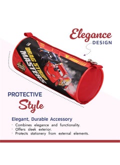 Kuber Industries Kuber Industries Round Pencil Pouch | Disney Car Pencil Pouch for Kids | Multi-Purpose Travel Pouch | Stationary Holder | Travel Organizer | Pencil Utility School Pouches | Geometry Box | Red  - Image 4