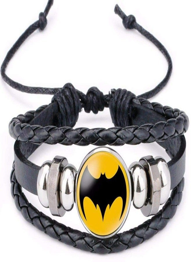 Batman Bat Man Super Hero Logo Glass Domed Braided Leather Bracelet - Image 2