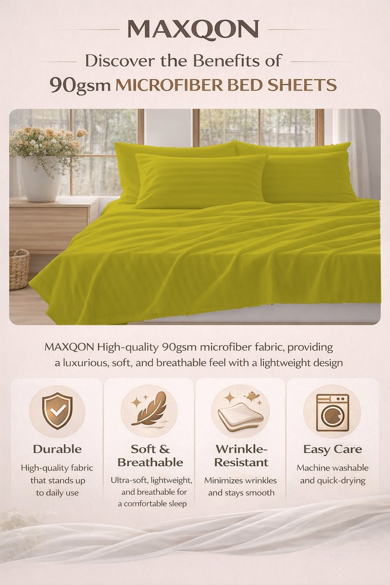 ماكسكون طقم ملاية سرير مايكروفايبر فاخر مكوّن من 3 قطع – ملاية مسطحة مقاس (230×255 سم) مع 2 كيس وسادة (50×75 سم) – ناعم جداً، قابل للتنفس، ومقاوم للتجاعيد – مناسب لأسرة الكوين والكينج – مثالي للاستخدام المنزلي والفندقي - Image 4