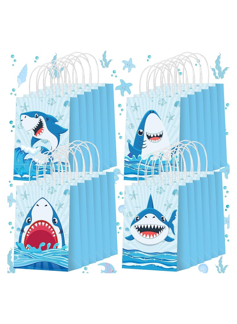 KASTWAVE Shark Kraft Paper Party Gift Bags, Candy Treat Bags with Twist Handles Ocean Shark Theme, for Baby Shower Birthday Beach Pool Party Supplies, 24 Pcs - Image 1