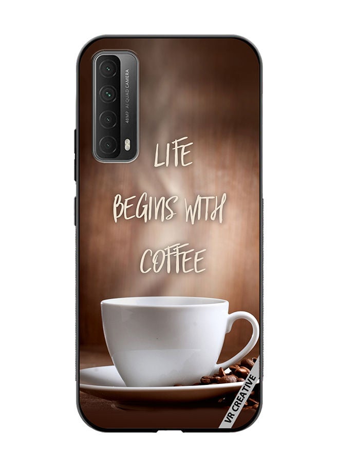 VR CREATIVE Protective Case Cover For Huawei Y7a Life Begins with Coffee Design Multicolour - Image 1