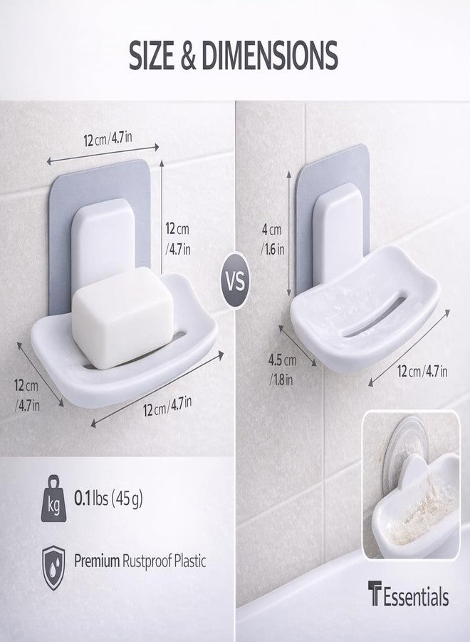 T ESSENTIALS Plastic Soap Dish Holder Self Adhesive Wall Mounted Sponge Holder | Heavy Duty Bathroom & Kitchen Storage Rack Soap Stand with Water Drainage Bathroom Accessories (White, Pack of 4) - Image 3