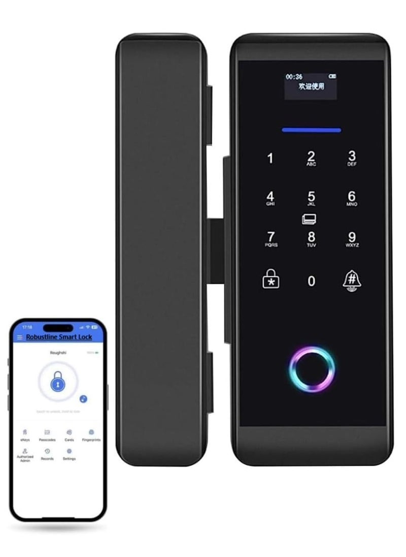 ROBUSTLINE Robustline Electronic Smart Lock For Glass Door with 4 Function-  (2 YEARS WARRANTY) (NO Drill Required) Fingerprint, Mobile App, Passcode, Metal Key (RBSL4010B)  - Image 1
