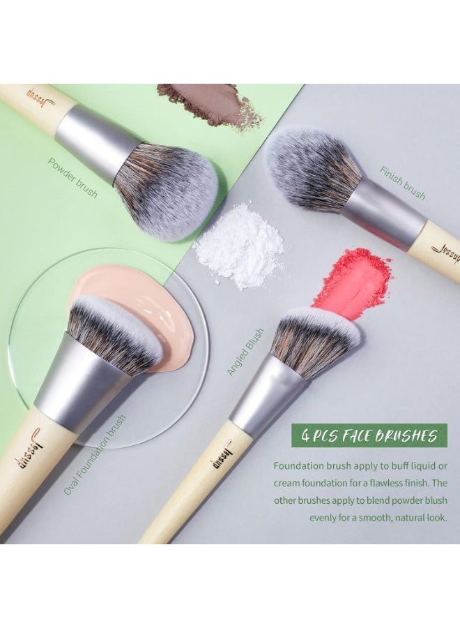 Jessup Vegan Makeup Brushes Set Premium Synthetic Powder Foundation Highlight Concealer Eyeshadow Blending Eyebrow Liner Spoolie Brush Set Burlywood 12pcs T327 - Image 2
