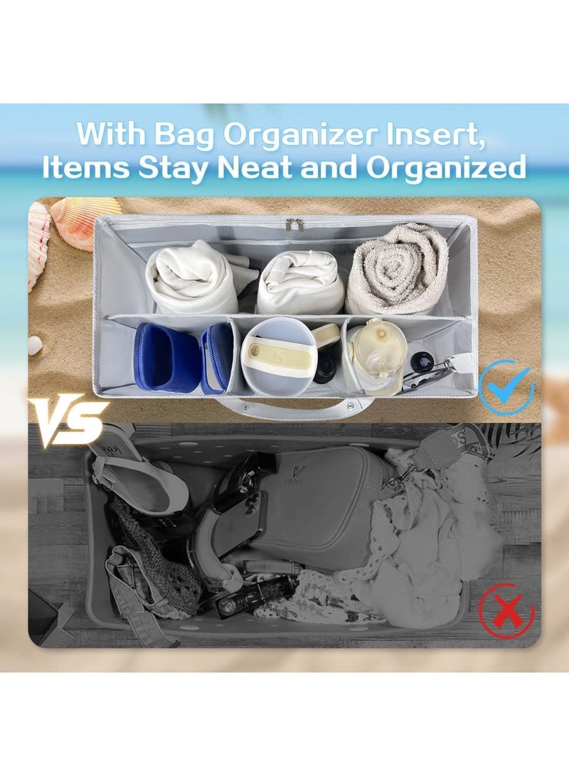 Luckam Beach Bag Organizer for Bog-g Bag, Tote Bag Organizer Insert, Lightweight Mesh Divider with Zipper Pocket & 7 Compartments, Compatible with Original Beach Totes for Towels, Sunscreen (Gray) - Image 3