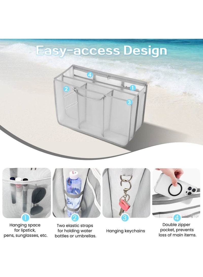 Luckam Beach Bag Organizer for Bog-g Bag, Tote Bag Organizer Insert, Lightweight Mesh Divider with Zipper Pocket & 7 Compartments, Compatible with Original Beach Totes for Towels, Sunscreen (Gray) - Image 2