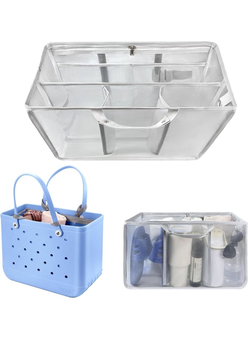Luckam Beach Bag Organizer for Bog-g Bag, Tote Bag Organizer Insert, Lightweight Mesh Divider with Zipper Pocket & 7 Compartments, Compatible with Original Beach Totes for Towels, Sunscreen (Gray) - Image 1