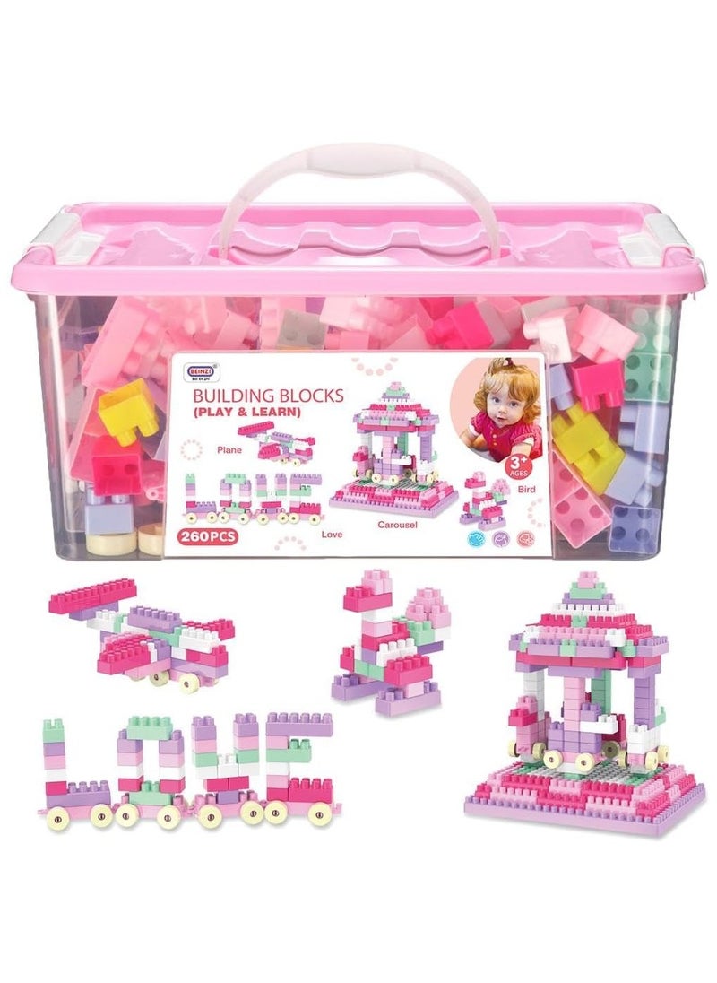 Home Smart Home Smart Building Blocks Play and Learning for Toddlers Assorted Color Plastic Blocks of 260 PCs Kids Educational Build Playing Toy Pink  - Image 1