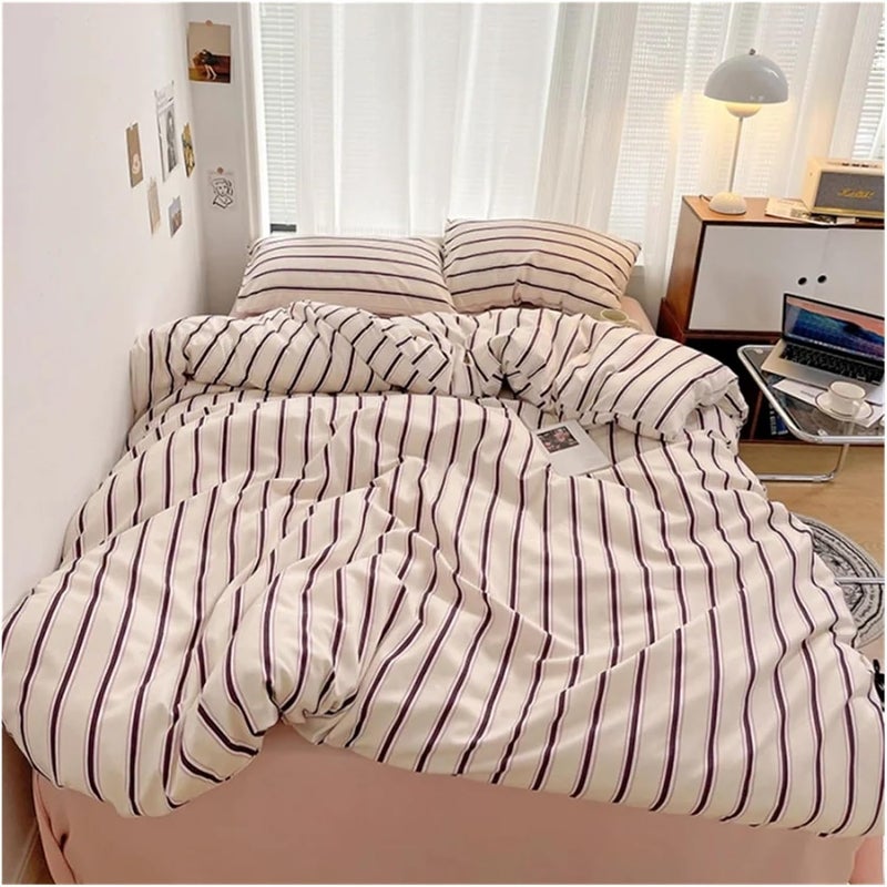 Bedding Pure Cotton Home Textile Blue Striped Bedding Set Simple Soft Duvet Cover Sheet Pillowcase for All Seasons(Color-05,Full Size 4pcs) - Image 3