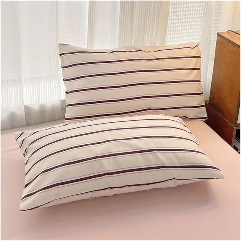 Bedding Pure Cotton Home Textile Blue Striped Bedding Set Simple Soft Duvet Cover Sheet Pillowcase for All Seasons(Color-05,Full Size 4pcs) - Image 4