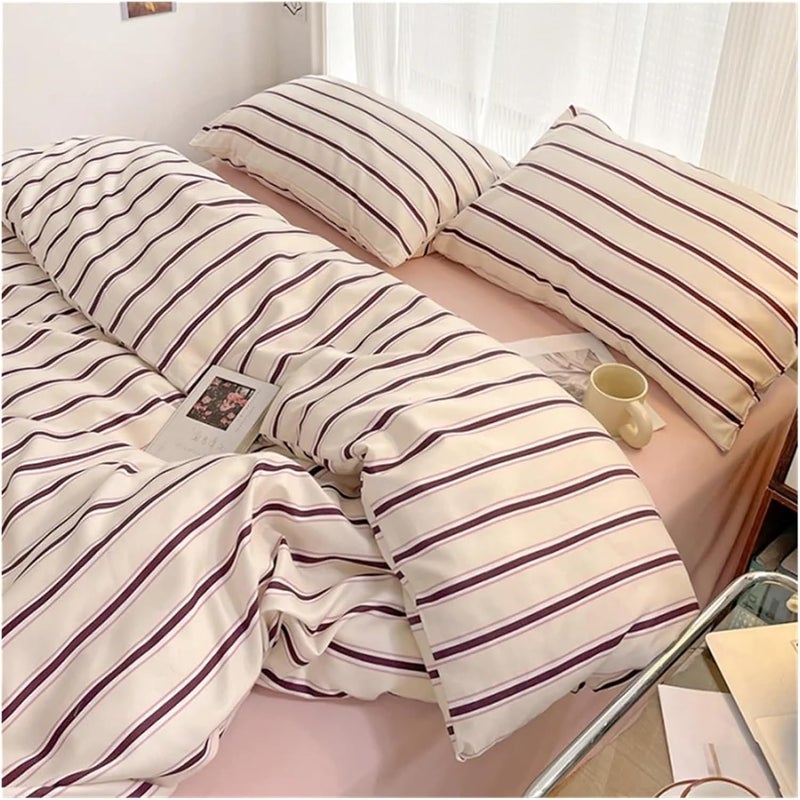 Bedding Pure Cotton Home Textile Blue Striped Bedding Set Simple Soft Duvet Cover Sheet Pillowcase for All Seasons(Color-05,Full Size 4pcs) - Image 2