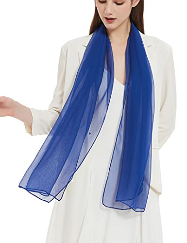 PANTONIGHT Long Chiffon Sheer Scarf For womens (066 royal Blue) - Image 4