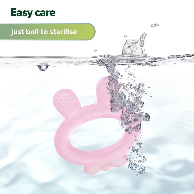Haakaa Silicone Baby Teether - Rabbit Ear Frozen Teething Toy for Babies 3-6 Months- Cold Teething Relief - BPA Free Silicone-Pink - Image 4