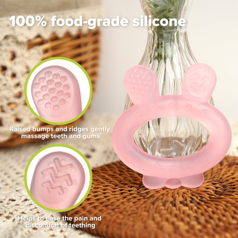 Haakaa Silicone Baby Teether - Rabbit Ear Frozen Teething Toy for Babies 3-6 Months- Cold Teething Relief - BPA Free Silicone-Pink - Image 5