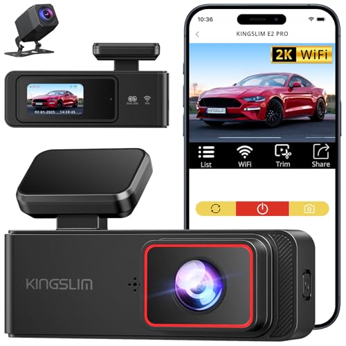 Kingslim كاميرا داش لاسلكية أمامية وخلفية 2K، كاميرا داش واي فاي مع تطبيق للسيارات بشاشة 1.5 بوصة، كاميرا داش صغيرة أمامية وخلفية تدعم مستشعر G/وضع التصوير الزمني لمراقبة الركن 2 نوع - Image 1