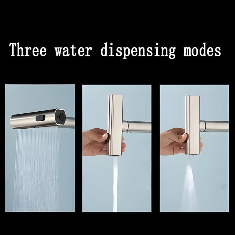 DREWIT STAR Waterfall Kitchen Faucet 3 in 1 360 Swivelling Waterfall Kitchen Tap with Pull Down Sprayer - Image 2