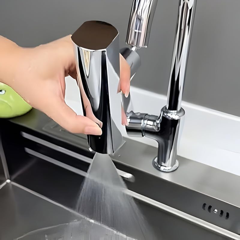 DREWIT STAR Waterfall Kitchen Faucet 3 in 1 360 Swivelling Waterfall Kitchen Tap with Pull Down Sprayer - Image 1