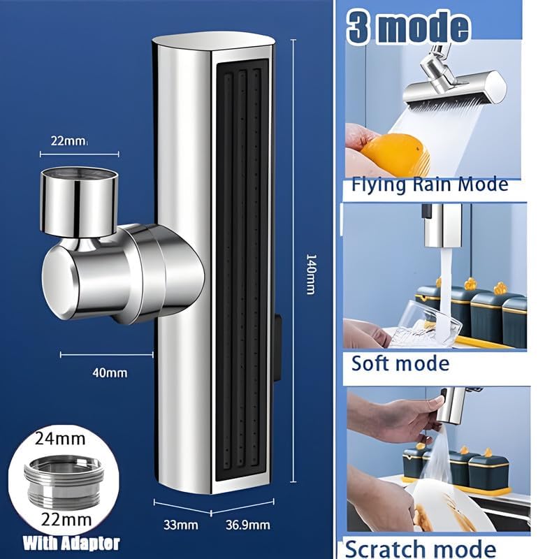 DREWIT STAR Waterfall Kitchen Faucet 3 in 1 360 Swivelling Waterfall Kitchen Tap with Pull Down Sprayer - Image 5