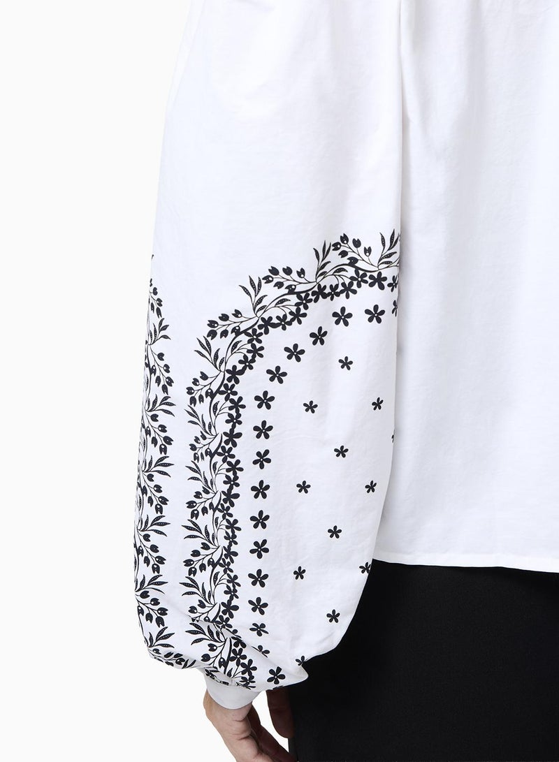 French Connection Cambria Cotton Floral Sleeve Tie Up Shirt - Image 3