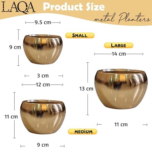 LAQA Metal Indoor Planter Pot Set of 3 – Premium Iron Plant Pots with Luxurious Gold Finish – Modern Decorative Pots in Different Sizes for Living Room, Office, Tabletop & Indoor Home Décor - Image 4