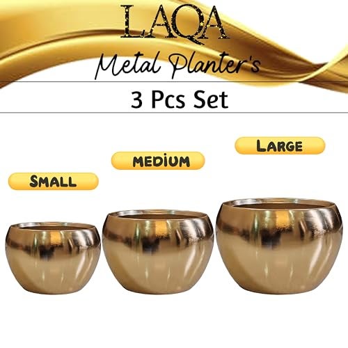 LAQA Metal Indoor Planter Pot Set of 3 – Premium Iron Plant Pots with Luxurious Gold Finish – Modern Decorative Pots in Different Sizes for Living Room, Office, Tabletop & Indoor Home Décor - Image 2