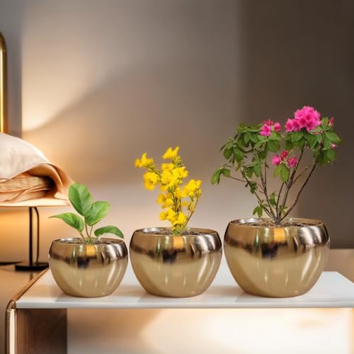 LAQA Metal Indoor Planter Pot Set of 3 – Premium Iron Plant Pots with Luxurious Gold Finish – Modern Decorative Pots in Different Sizes for Living Room, Office, Tabletop & Indoor Home Décor - Image 5