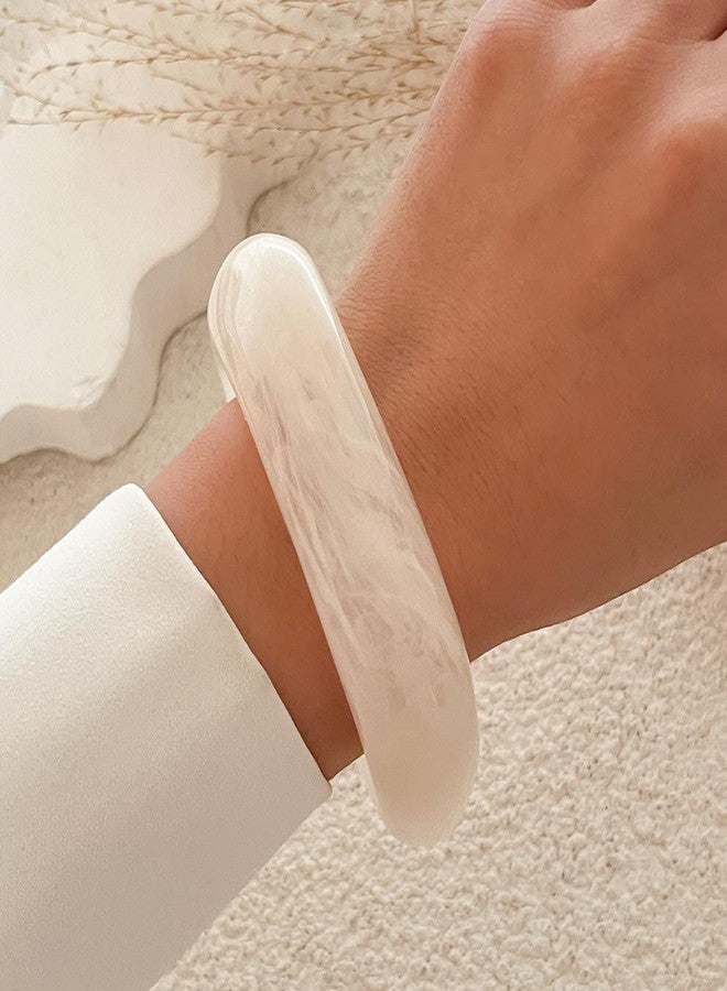 ZMANYIJEW Acrylic Resin Bangle Bracelets Chunky Acrylic Colorful Irregular Geometric Resin Acetate Wide Wristband Bracelet Gradient Dyeing Wide Bracelet (White) - Image 2
