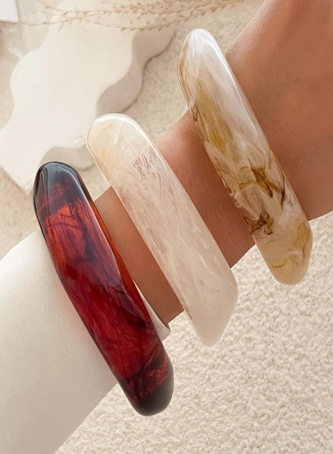 ZMANYIJEW Acrylic Resin Bangle Bracelets Chunky Acrylic Colorful Irregular Geometric Resin Acetate Wide Wristband Bracelet Gradient Dyeing Wide Bracelet (White) - Image 5