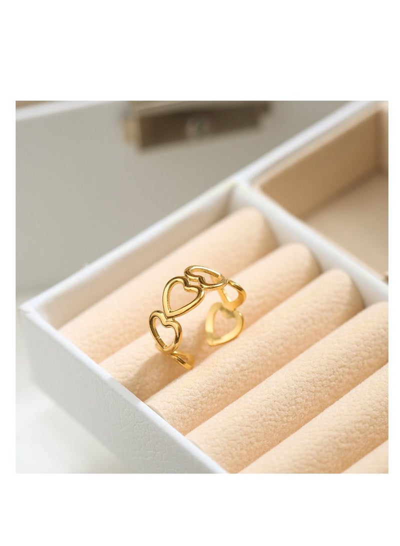 Retro Oil Pressure Stainless Steel Open Couple Ring for Men and Women