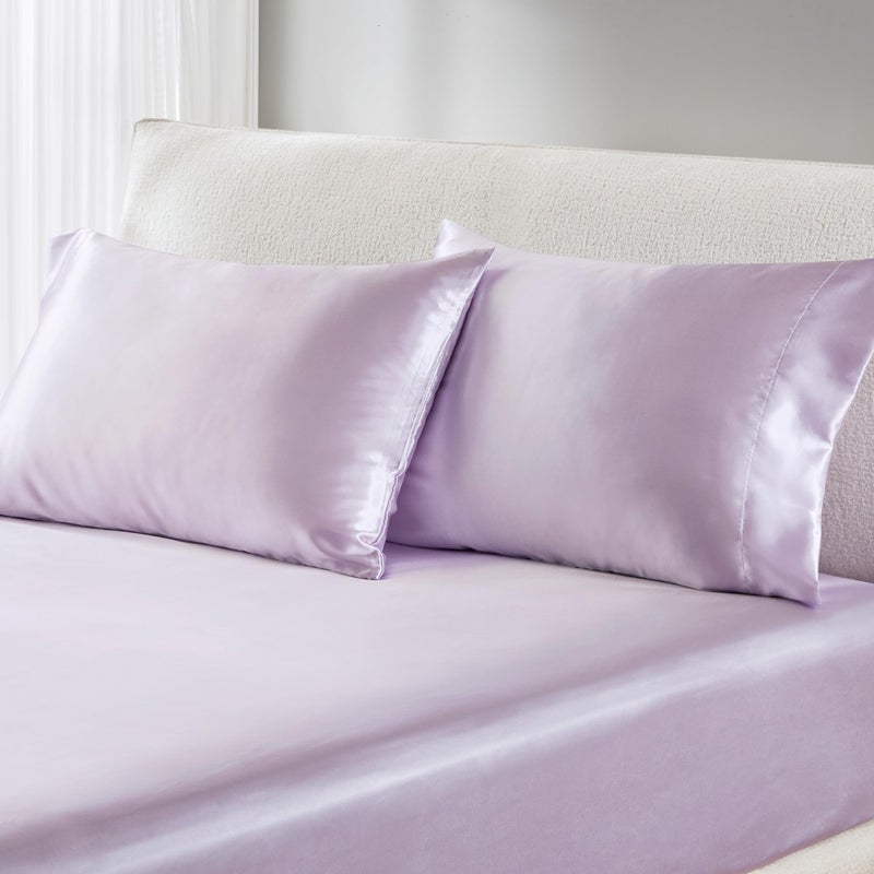 Madison Park Essentials Set of 2 Satin King Pillowcase for Hair & Skin  Luxuriously Soft  Silky with Natural Sheen Luster  Cool to Touch  Wrinkle-Free  Machine Washable  King Lilac 2 Piece - Image 1