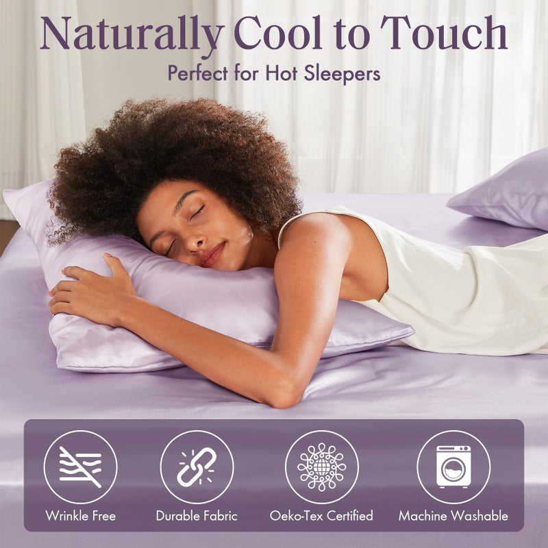 Madison Park Essentials Set of 2 Satin King Pillowcase for Hair & Skin  Luxuriously Soft  Silky with Natural Sheen Luster  Cool to Touch  Wrinkle-Free  Machine Washable  King Lilac 2 Piece - Image 2
