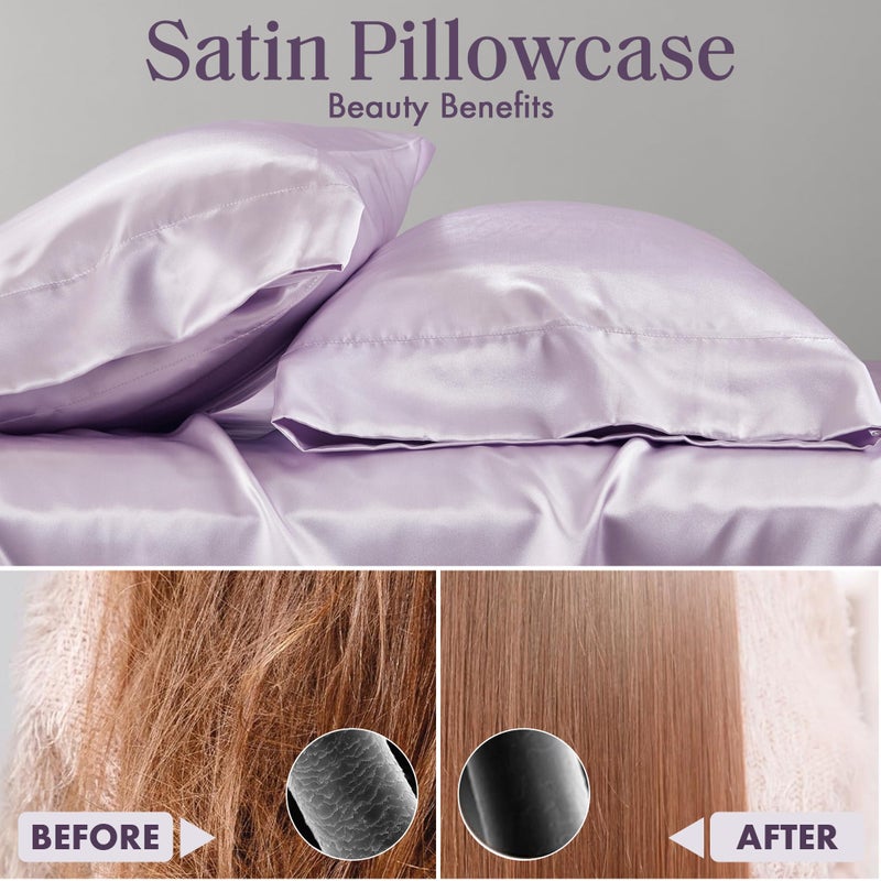 Madison Park Essentials Set of 2 Satin King Pillowcase for Hair & Skin  Luxuriously Soft  Silky with Natural Sheen Luster  Cool to Touch  Wrinkle-Free  Machine Washable  King Lilac 2 Piece - Image 3