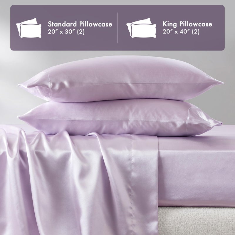 Madison Park Essentials Set of 2 Satin King Pillowcase for Hair & Skin  Luxuriously Soft  Silky with Natural Sheen Luster  Cool to Touch  Wrinkle-Free  Machine Washable  King Lilac 2 Piece - Image 5